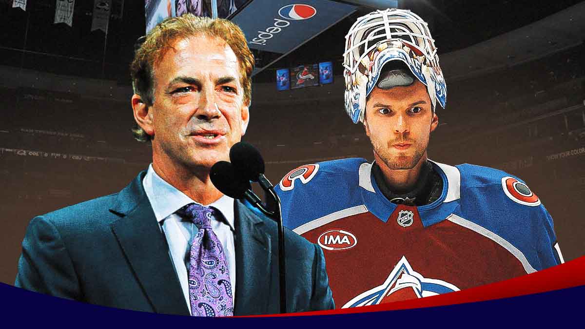 Avalanche president Joe Sakic and goaltender Alexander Georgiev