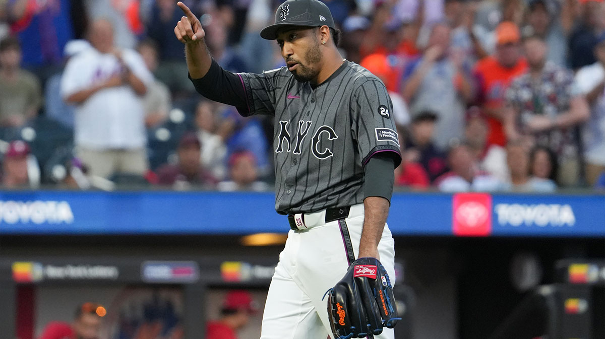 New York Mets pitcher Edwin Diaz (39) reacts during the game against the Philadelphia Phillies at Citi Field.