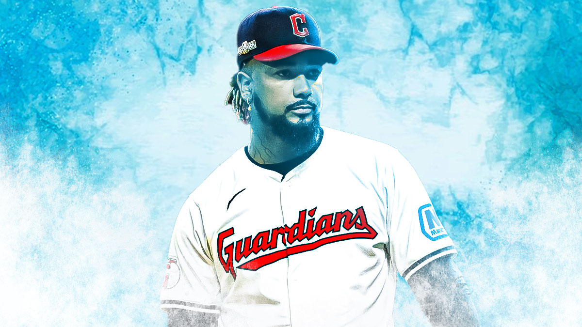 Guardians' Emmanuel Clase looks at Yankees fans during ALCS