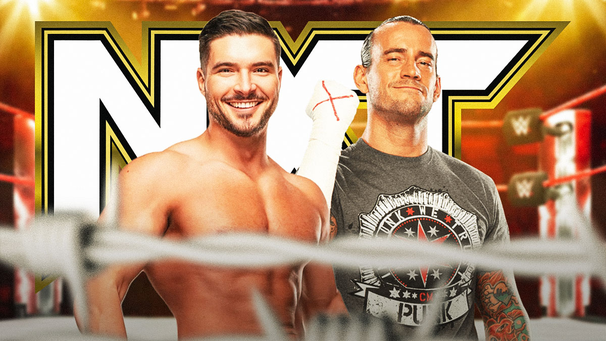 Ethan Page next to CM Punk with the NXT logo as the background.