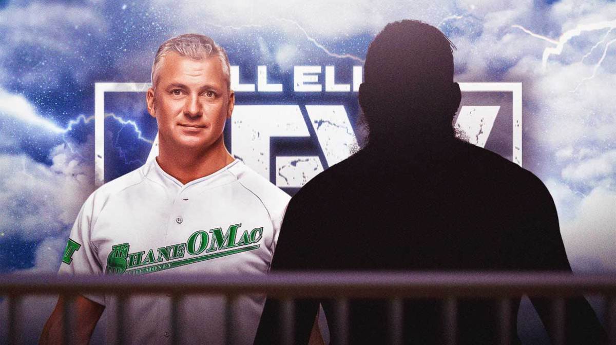 Shane McMahon next to the blacked-out silhouette of Brody King with the AEW logo as the background.