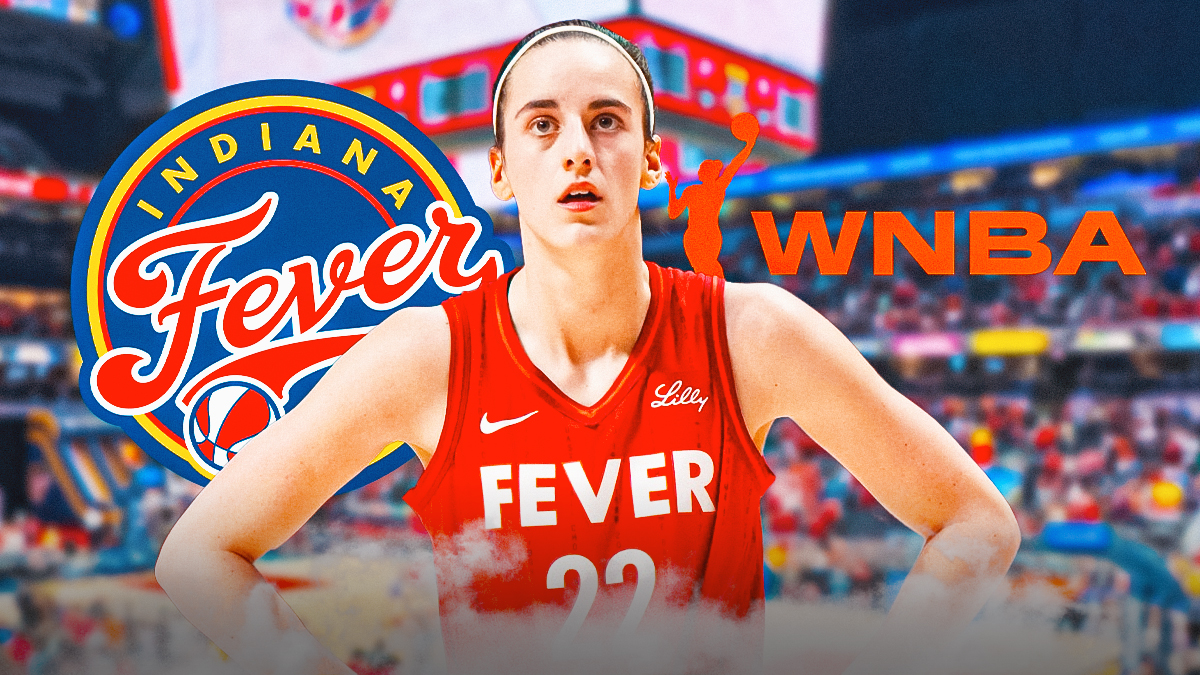 Caitlin Clark, the Indiana Fever logo, and a smaller WNBA logo.