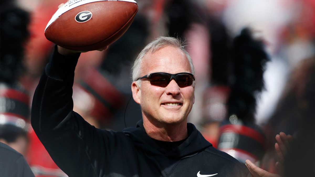 Former Georgia football coach Mark Richt is honored during the halftime of a college football game between Missouri and Georgia in Athens, Ga., on Saturday, Nov. 6, 2021.