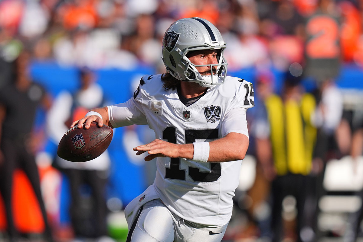 Las Vegas Raiders quarterback Gardner Minshew (15) during the second half against the Denver Broncos at Empower Field at Mile High.