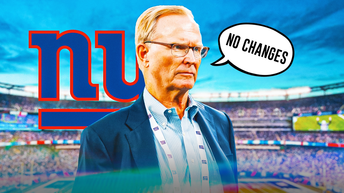 John Mara with speech bubble saying "No changes" to Giants logo