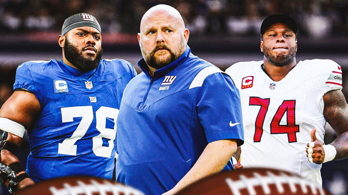 Giants Andrew Thomas (left), Giants Brian Daboll (center) and Cardinals DJ Humphries (right)