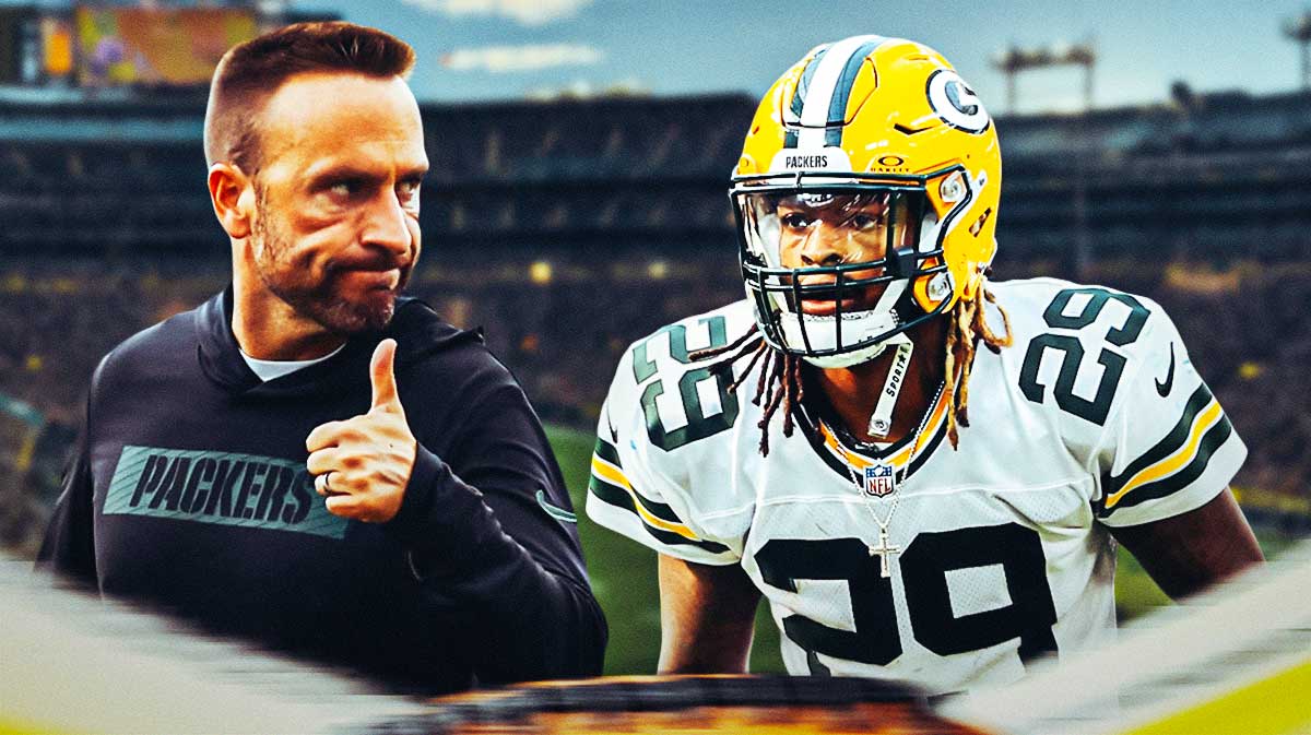 Green Bay Packers defensive coordinator Jeff Hafley and defensive back Xavier McKinney