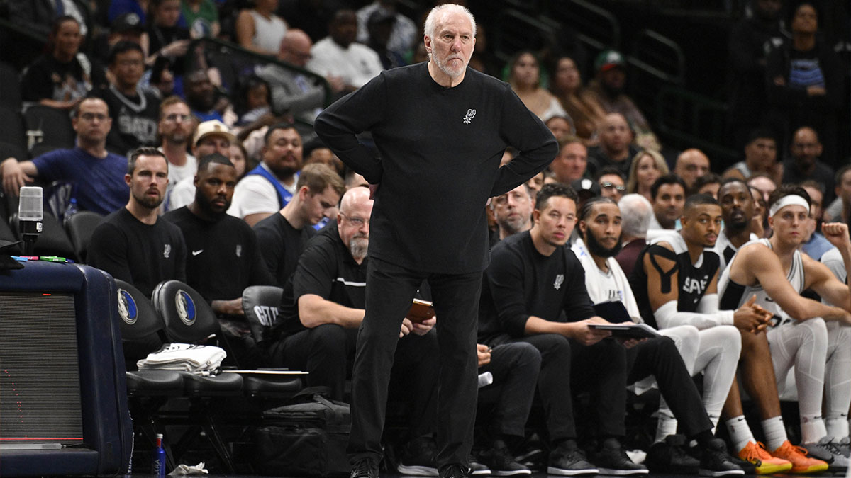San Antonio Spurs head coach Gregg Popovich during the game between the Dallas Mavericks and the San Antonio Spurs at the American Airlines Center.