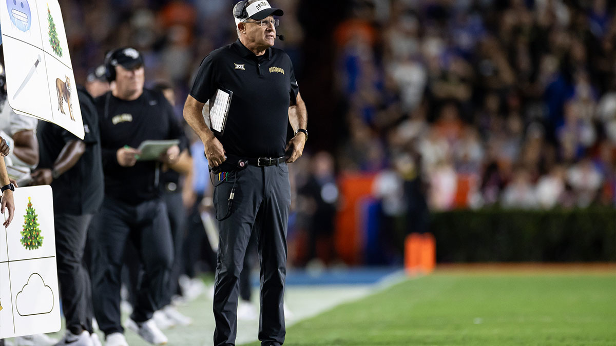 UCF Knights head coach Gus Malzahn looks on against the Florida Gators during the first half at Ben Hill Griffin Stadium.