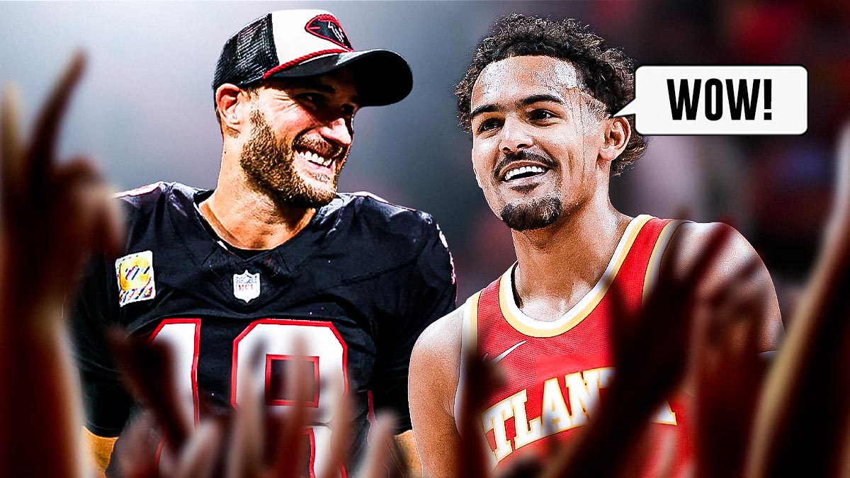 Trae Young with speech bubble saying "Wow!" beside Kirk Cousins