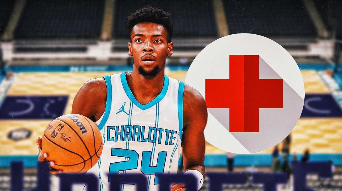 Hornets Brandon Miller with a medical red cross