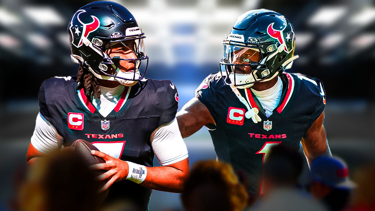 Texans quarterback C.J. Stroud to the right with wideout Stefon Diggs to the left.
