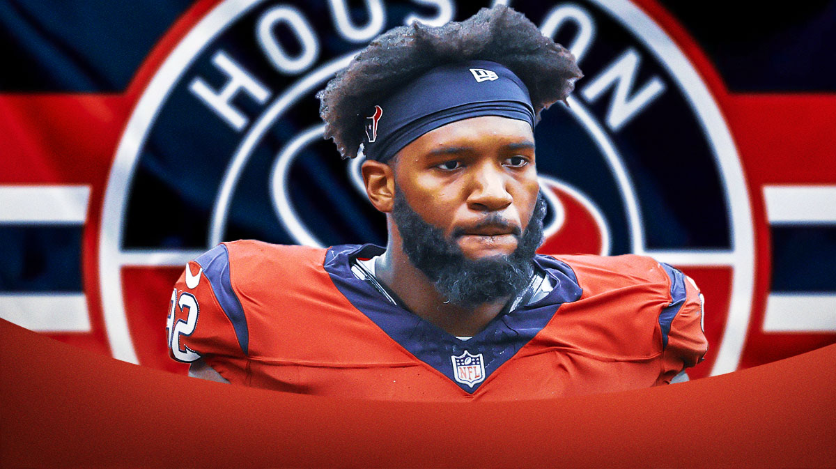 Dylan Horton in a Houston Texans uniform as the Texans defender is back after battling cancer.