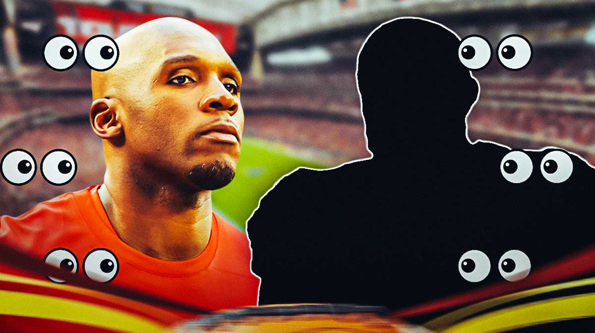 DeMeco Ryans on one side, a silhouette of Devin White on the other side, a bunch of the big eyes emojis in the background