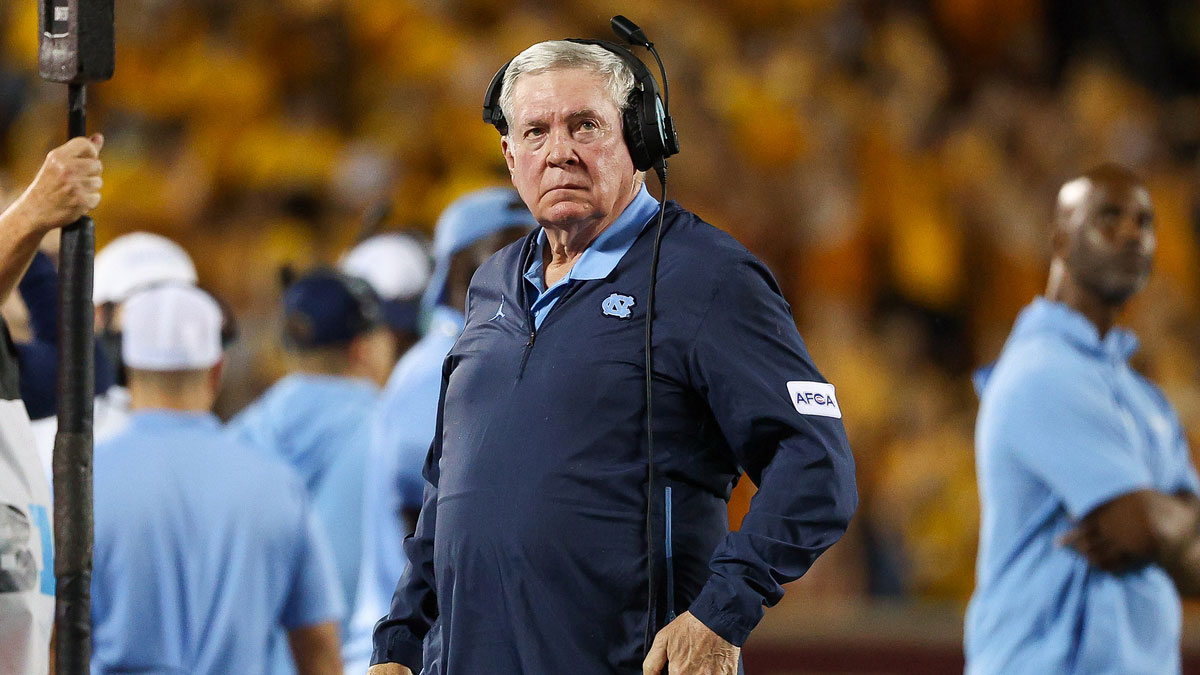 Aug 29, 2024; Minneapolis, Minnesota, USA; North Carolina Tar Heels head coach Mack Brown looks on during the first half against the Minnesota Golden Gophers at Huntington Bank Stadium. Mandatory Credit: Matt Krohn-Imagn Images