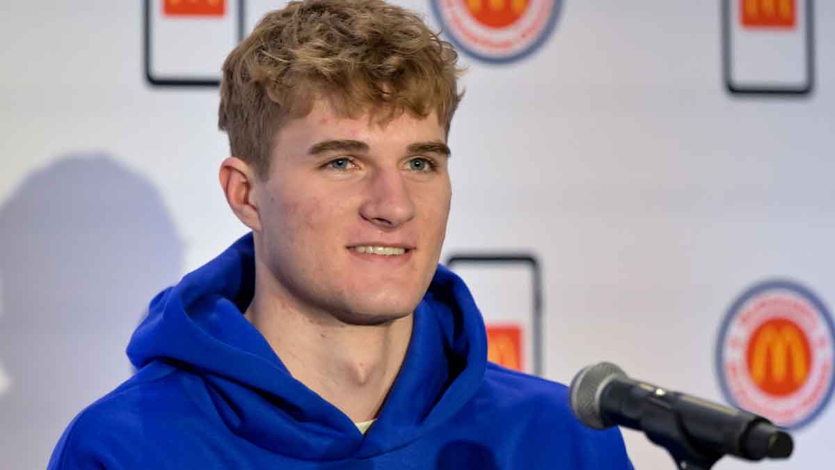 McDonald's All American East forward Liam McNeeley speaks during a press conference at JW Marriott Houston by The Galleria.