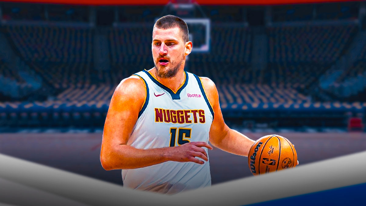 Denver Nuggets player Nikola Jokic with the Nuggets arena in the background, NBA history