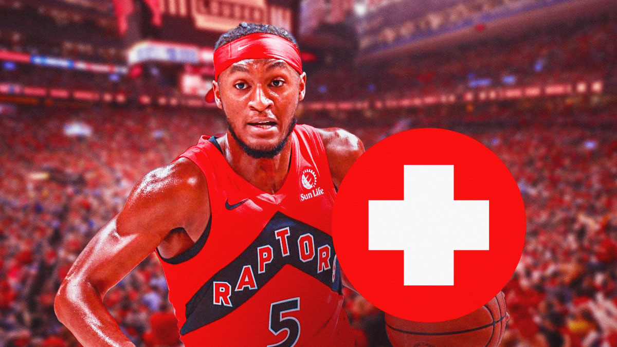 Raptors' Immanuel Quickley with injury symbol