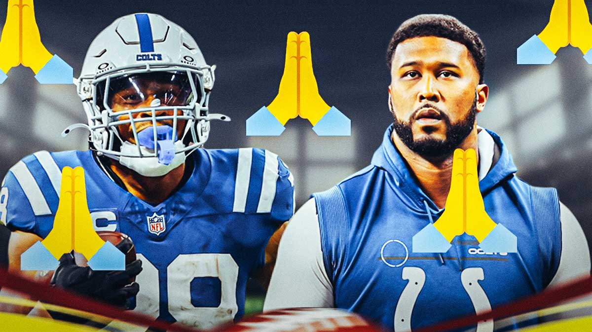 Colts’ Deforest Buckner next to Johnathan with prayer hands and medkit