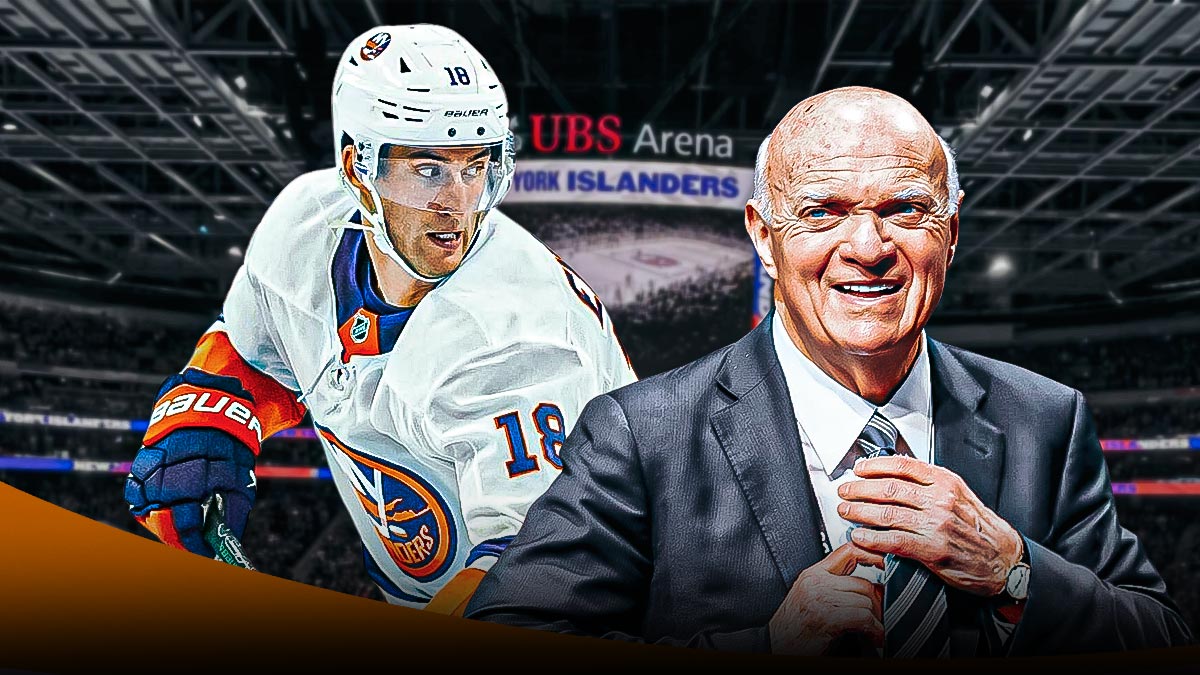pierre engvall and lou lamoriello with ny islanders