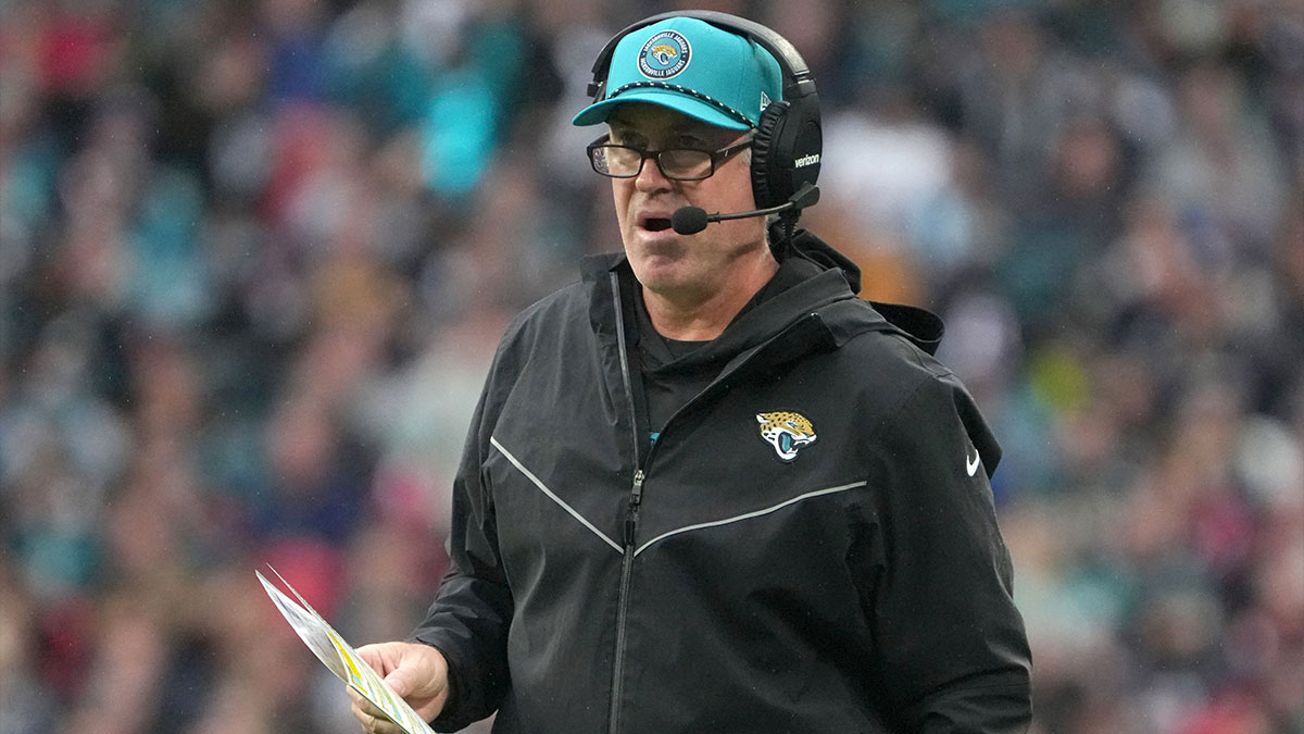 Jacksonville Jaguars coach Doug Pederson watches from the sidelines against the New England Patriots in the first half of an NFL International Series game at Wembley Stadium.