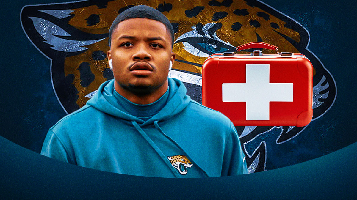 Tyson Campbell in a Jacksonville Jaguars uniform celebrating as Campbell will be back from injury for the Jaguars against the Patriots.