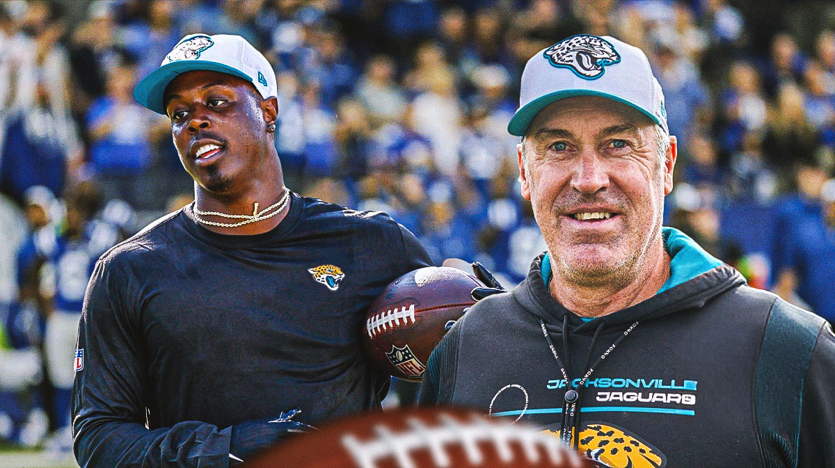 Jacksonville Jaguars player Travis Etienne Jr. and head coach Doug Pederson
