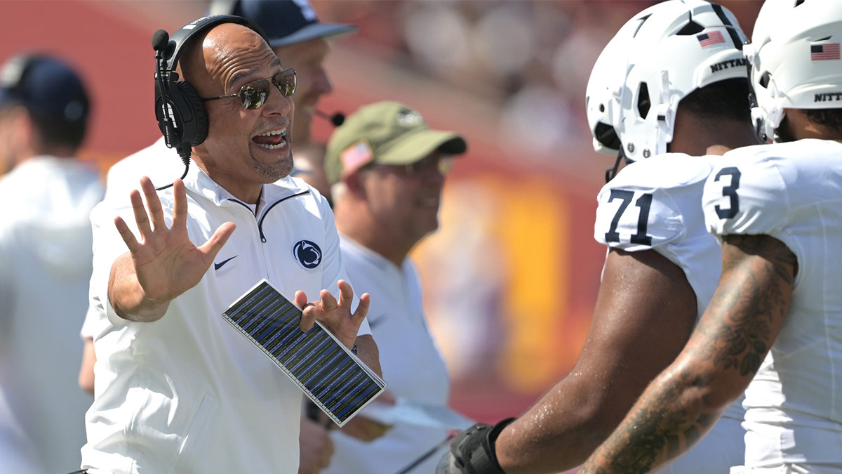 Penn State Nittany Lions head coach James Franklin on the sidelines in the first half against the USC Trojans at United Airlines Field at the Los Angeles Memorial Coliseum.