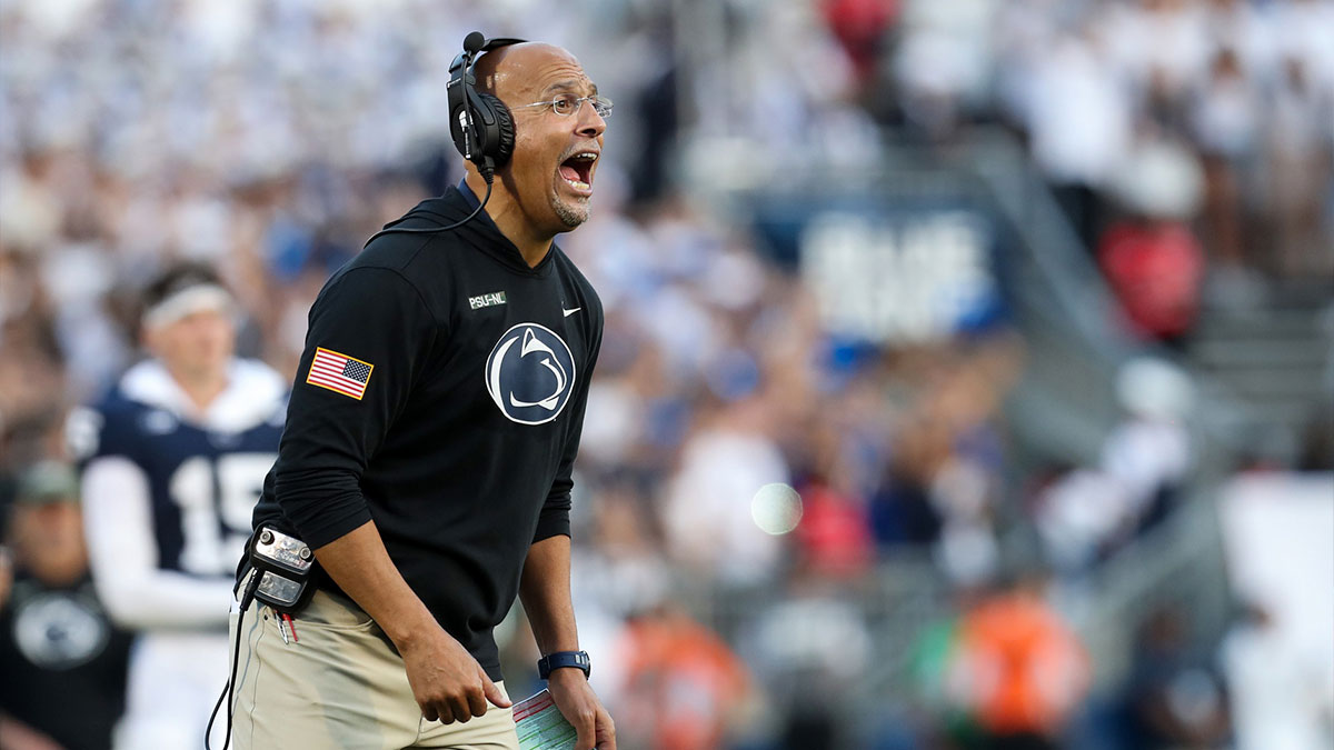 Penn State Nittany Lions head coach James Franklin reacts from the sideline during the fourth quarter against the Kent State Golden Flashes at Beaver Stadium.