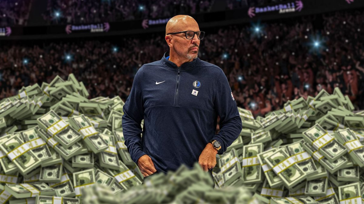 Jason Kidd as a coach surrounded by piles of cash