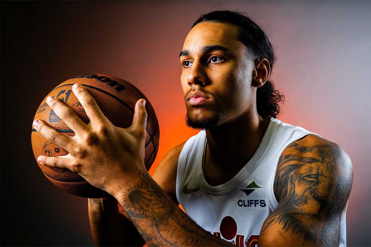 Cleveland Cavaliers forward Jaylon Tyson (24) poses for a photo during media day at Rocket Mortgage FieldHouse.