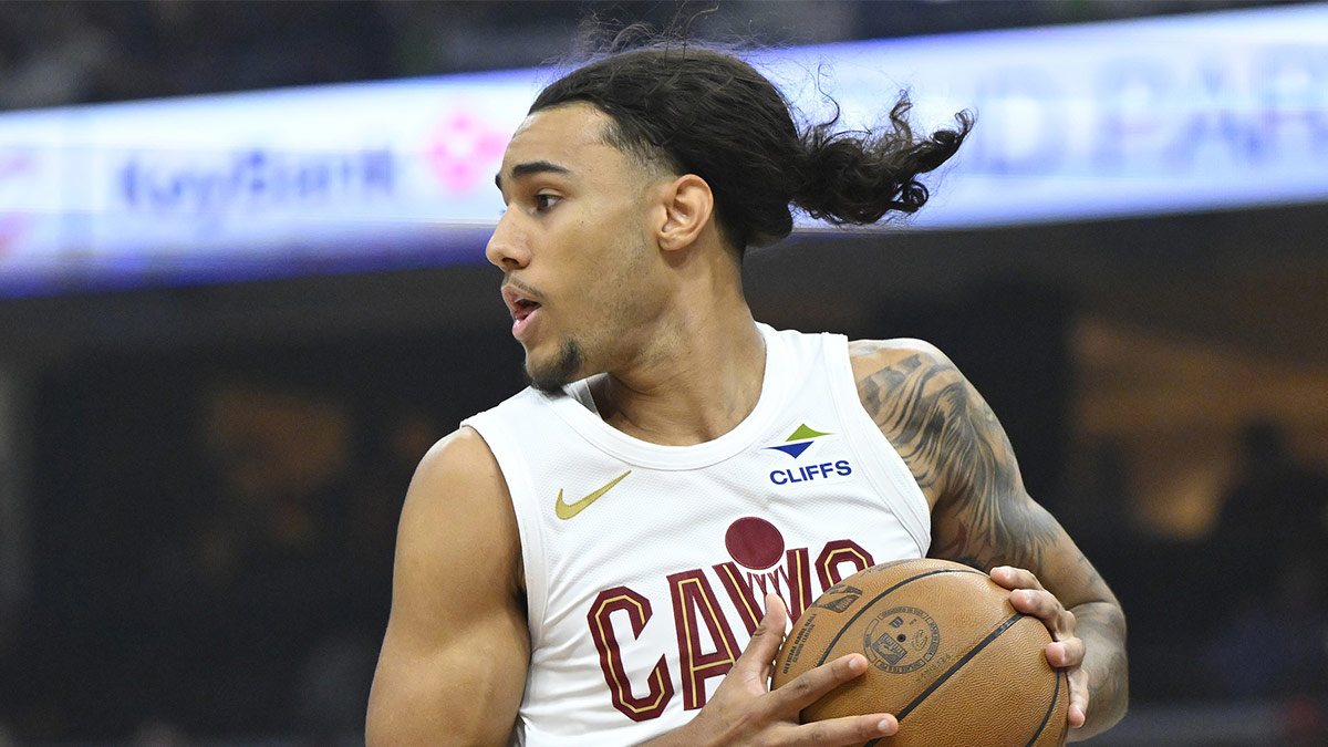 Cleveland Cavaliers forward Jaylon Tyson (24) rebounds in the first quarter against the Indiana Pacers at Rocket Mortgage FieldHouse.