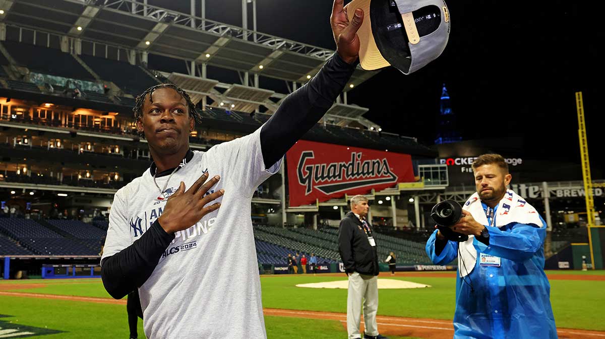 Jazz Chisholm celebrating going to World Series Yankees