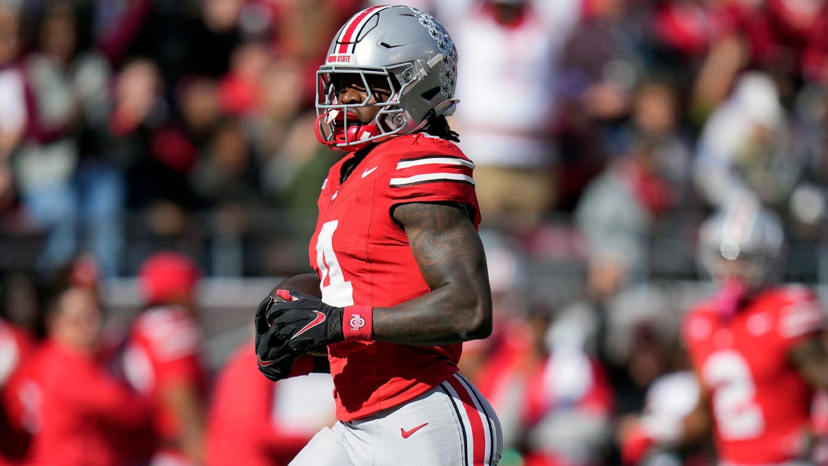 Ohio State Buckeyes wide receiver Jeremiah Smith (4) makes a touchdown catch against Nebraska Cornhuskers during the second quarter of their game