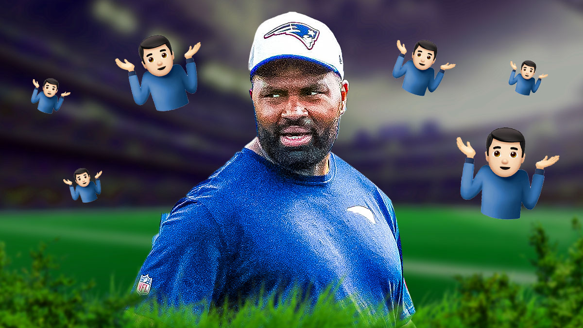 Jerod Mayo with shrugging emojis around him