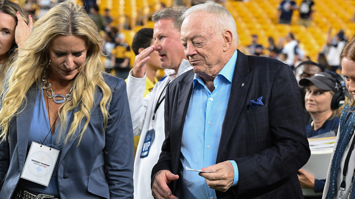 Dallas Cowboys owner Jerry Jones before a game between the Pittsburgh Steelers and Dallas Cowboys at Acrisure Stadium. The Cowboys are now 3-4 after falling to the 49ers in Week 8.