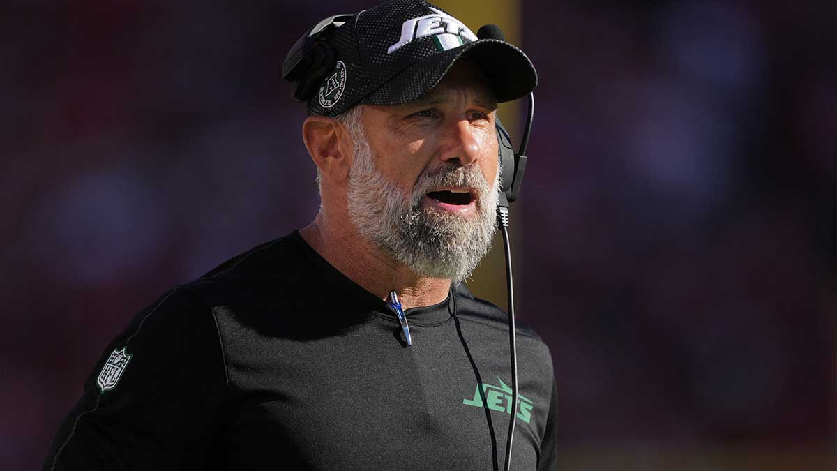 New York Jets defensive coordinator Jeff Ulbrich before the game against the San Francisco 49ers at Levi's Stadium