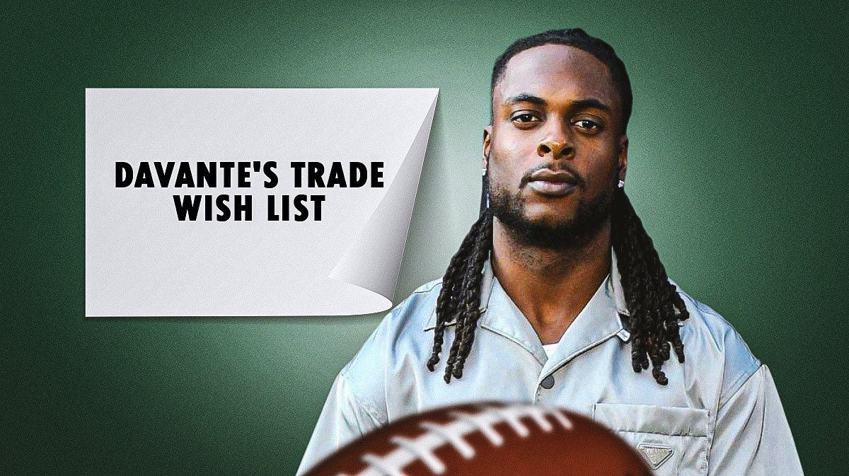 New York Jets wide receiver Davante Adams next to his trade list