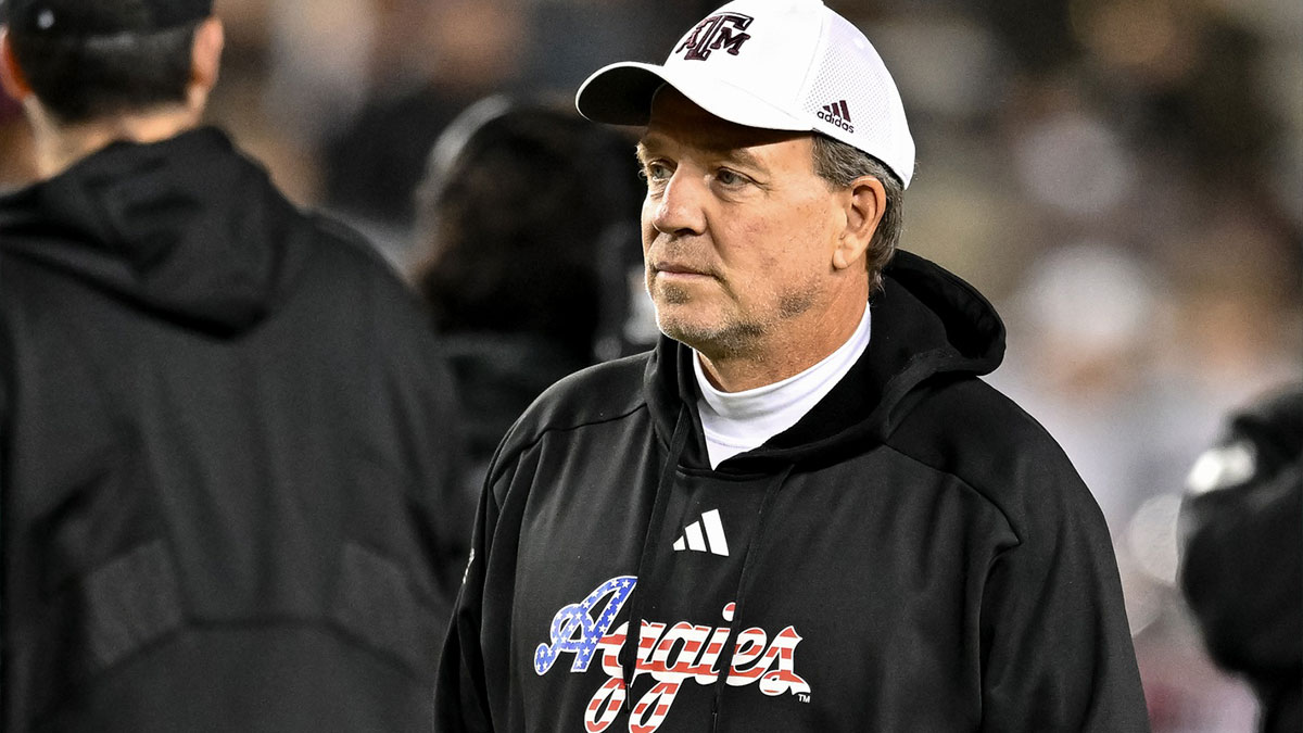 Texas A&M Aggies head coach Jimbo Fisher looks on during warm ups prior to the game against the Mississippi State Bulldogs at Kyle Field.