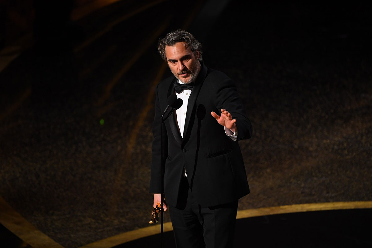 Joaquin Phoenix accepting his Best Actor Oscar in 2020.