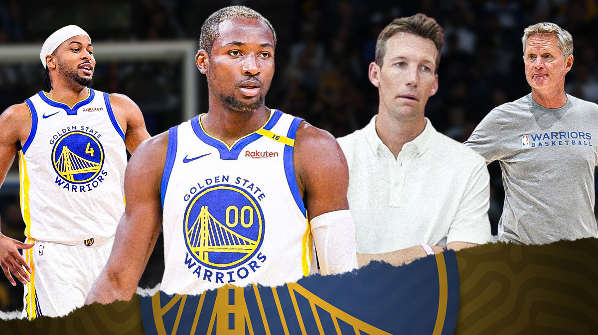 Warriors' Jonathan Kuminga, Mike Dunleavy Jr., Moses Moody and Steve Kerr