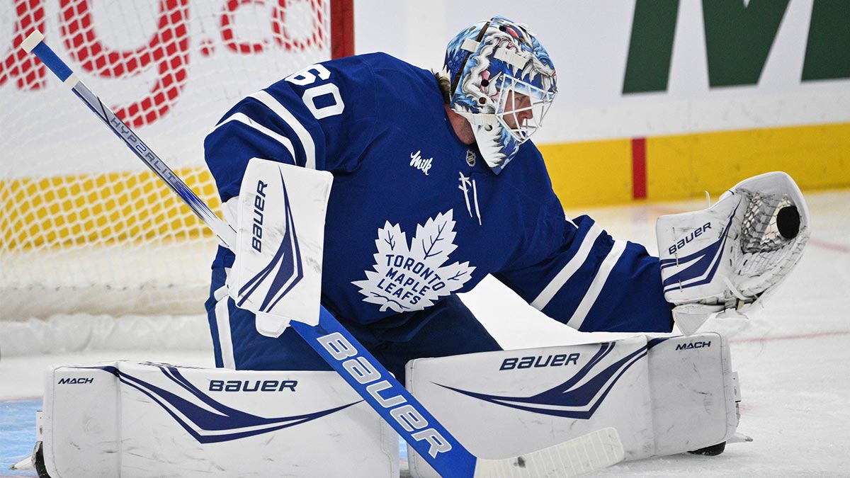 Toronto Maple Leafs goalie Joseph Woll (60) warms up before playing the Ottawa Senators at Scotiabank Arena.