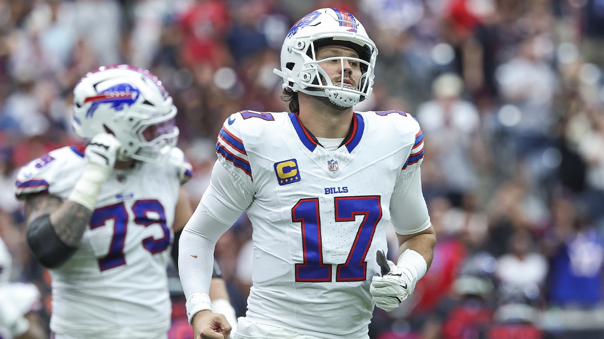 Buffalo Bills quarterback Josh Allen (17) walks off the field after the game during the first quarter against the Houston Texans at NRG Stadium.