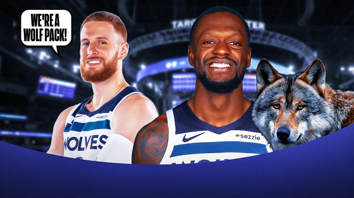 a werewolf, Julius Randle, next to a werewolf, Donte DiVincenzo, with a speech bubble saying, "We're a wolf pack!"