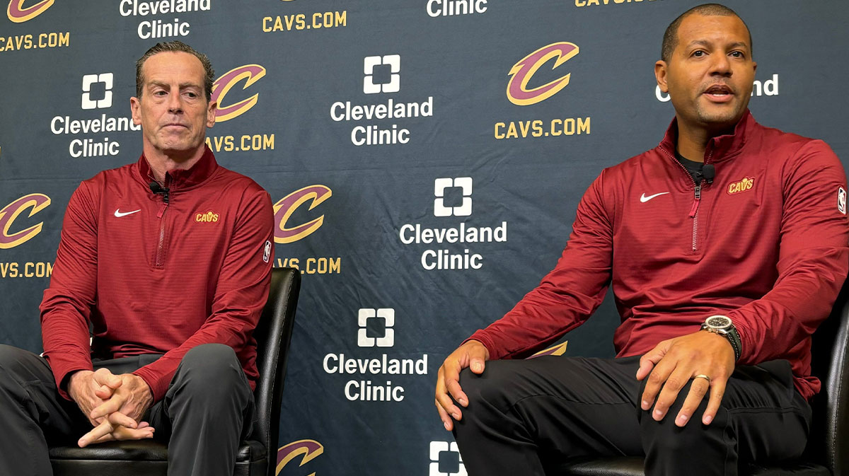 Coach Kenny Atkinson and president of basketball operations Koby Altman held their Cavaliers Media Day availability on Friday, Sept. 27, 2024, at Cleveland Clinic Courts in Independence, Ohio.