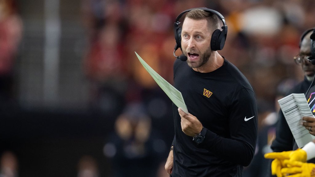 Washington Commanders offensive coordinator Kliff Kingsbury against the Arizona Cardinals in the second half at State Farm Stadium.