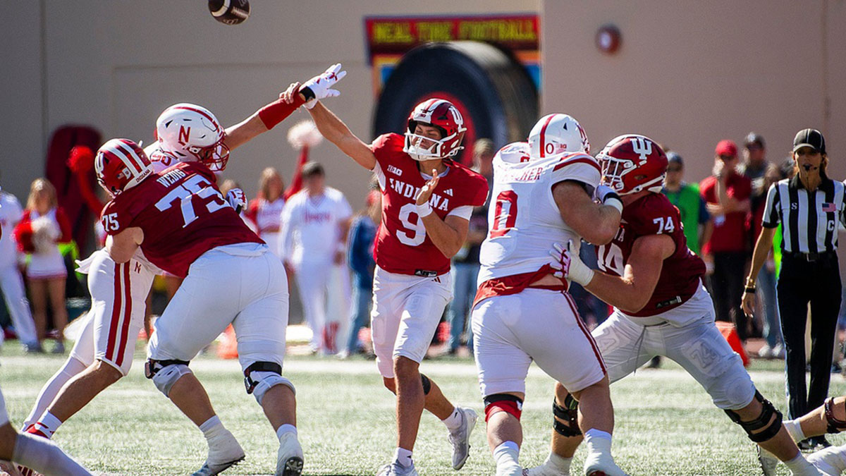 Indiana's Kurtis Rourke (9) passes during the Indiana versus Nebraska football game