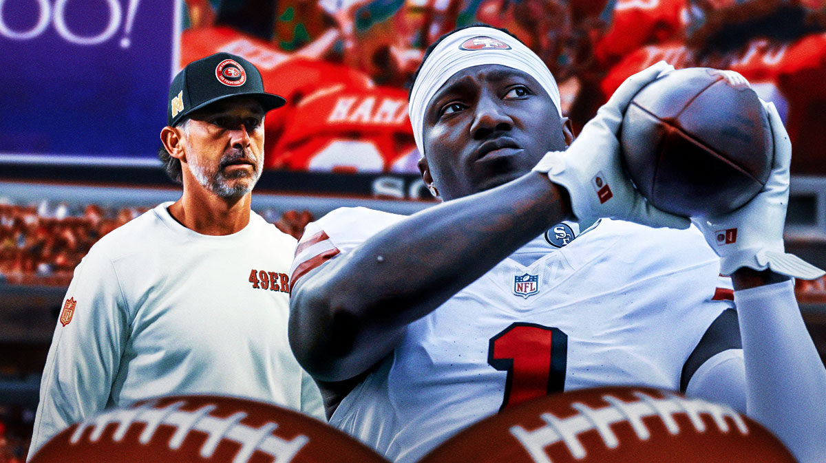 Photo: Deebo Samuel in action in 49ers jersey, Kyle Shanahan looking at him