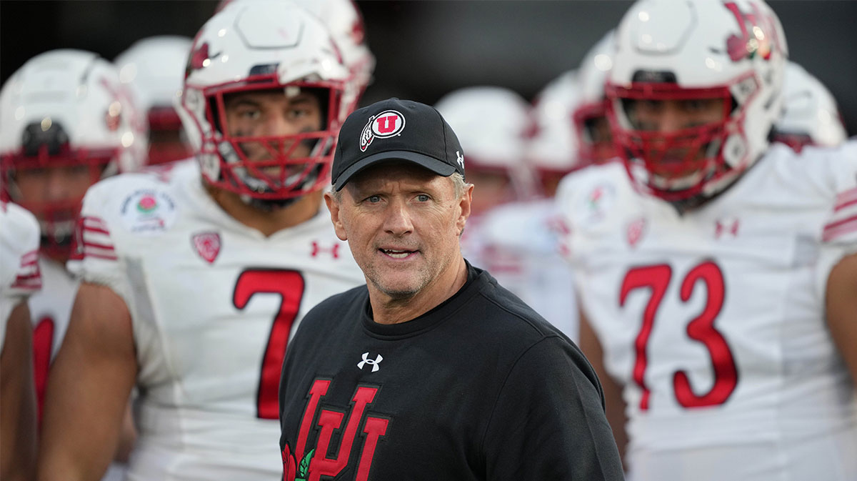 Utah Utes head coach Kyle Wittingham looks on in the third quarter against the Ohio State Buckeyes during the 2022 Rose Bowl college football game at the Rose Bowl.