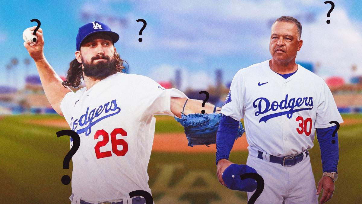 Dodgers pitcher Tony Gonsolin and manager Dave Roberts with question marks